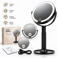 Miroir de maquillage LED MLG OEM ODM avec lentilles interchangeables 1X 10X 40X, 3 couleurs réglables, hauteur ajustable, rechargeable