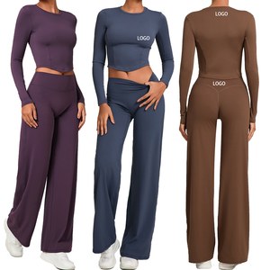 Conjunto de Roupas de Ginástica Personalizadas para Mulheres, Leggings, Calças Flare, Manga Longa, Conjunto de Yoga - Product Image 1