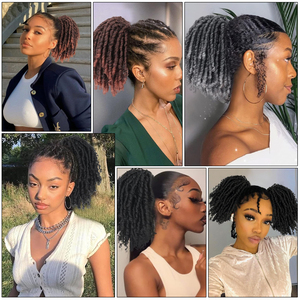 Synthétique court Dreadlock bouclés cordon <span class=keywords><strong>de</strong></span> serrage <span class=keywords><strong>queue</strong></span> <span class=keywords><strong>de</strong></span> <span class=keywords><strong>cheval</strong></span> Extension Afro postiche doux naturel Look pour les femmes usage quotidien - Product Image 6
