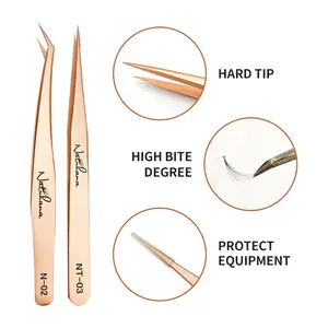 Best Design Stainless Steel Eyelash Tweezers Eyelash Tool With Logo Straight Slant Curved Volume Lash tweezers