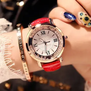 Groothandel Mode Strass Design Vrouwen Quartz Horloges Legering Klassiek Lederen Band Vrouwen Quartz Diamanten Goedkoop Polshorloge 414
