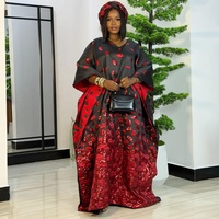 H&D S11088 Vêtements africains personnalisés pour femmes, taille unique, robe longue, robe tendance à col en V avec foulard