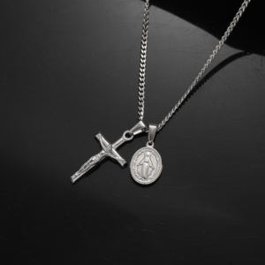 Collar cristiano para hombre, collar con Cruz religiosa de Jesús de acero inoxidable, collar con colgante de Virgen María chapado en oro - Product Image 3