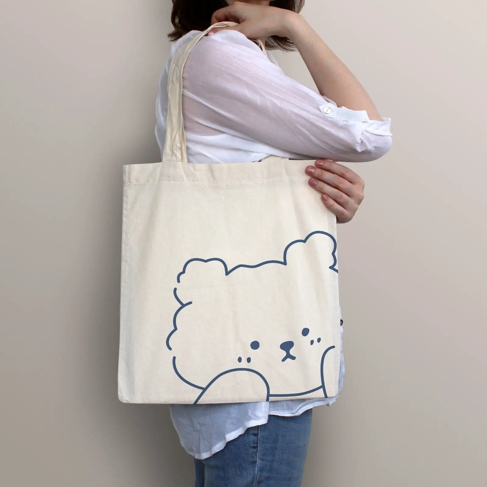 Kawaii Zwaar Textielproduct Recyclebaar Canvas Schouder Winkelen Draagtas Voor Dames