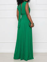 Robes d'été tendance pour femmes, décontractées, couleur unie, sans manches, col rond, robe maxi verte slim, robe de bureau pour femmes