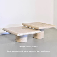 Table basse cylindrique en travertin beige naturel, table gigogne carrée à bords arrondis pour salon moderne OEM ODM