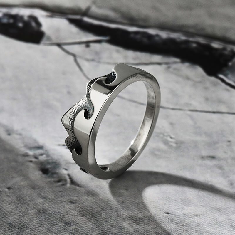 TRENDY 925 Sterling Silver Ring with Unique Mountain & Wave