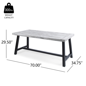 <b>Outdoor</b> Light Grey Acacia Wood Dining <b>Table</b> With <b>Black</b> Metal Frame Poolside Use - Product Image 2