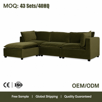 Canapé modulaire en velours vert olive moderne en forme de L avec ottoman, housse lavable, pour salon, hôtel, salle de séjour, vente en gros, usage commercial