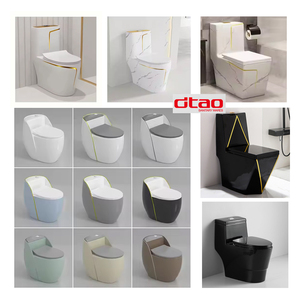 Juego de inodoro Cupc de una pieza para baño, inodoro inteligente con forma de huevo, inodoro inteligente, inodoro de lujo moderno, línea dorada, color negro - Product Image 1