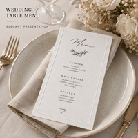 Cartes de menu de mariage personnalisées minimalistes avec des illustrations florales dessinées à la main, papier de qualité supérieure à bords festonnés élégants