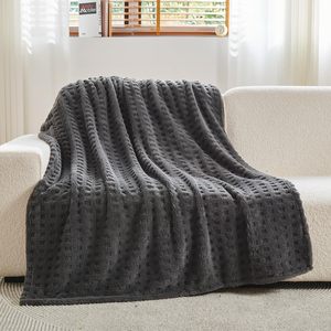 Bộ sưu tập bốn mùa sang trọng có chăn <span class=keywords><strong>Polyester</strong></span> mềm màu xám đậm và kiểm tra kết cấu nhung lụa chất lượng cao - Product Image 4