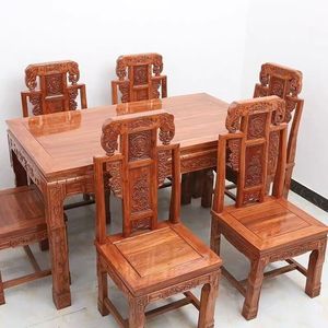 Juego de mesa de comedor Dingyue de madera maciza estilo Ming Qing de 160 cm, muebles chinos de lujo para uso doméstico y en restaurantes. - Product Image 2