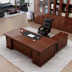 Juego de Escritorio Ejecutivo de Madera Clásico, Escritorio de Jefe de Madera Oscura de Lujo, Muebles de Oficina Grandes, Estación de Trabajo para CEO - Product Image 1