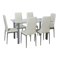 Ensemble de table et chaises de salle à manger en verre trempé écologique, structure en acier inoxydable, design moderne, mobilier pour la maison et l'hôtel, blanc