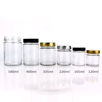 Pot en verre 120ml 220ml 330ml 400ml 580ml à large ouverture et parois droites pour le stockage alimentaire (épices, miel, confiture) avec couvercle hermétique