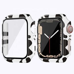 Conception de vache couverture complète pour Apple Watch 8 7 6 5 41mm 45mm 40mm 44mm 38mm 49mm protecteur d'écran pare-chocs imprimé léopard PC + étui en verre - Product Image 1