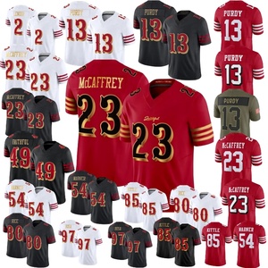 Vente en gros de broderies de <span class=keywords><strong>San</strong></span> <span class=keywords><strong>Francisco</strong></span> # 23 McCaffrey # 80 grammes de riz # 85 Kittle # 97 Bosa # 13 Purdy # 54 maillots de football américain Warner - Product Image 1