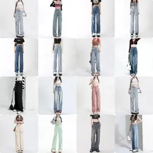 Plus Size Women Straight Denim Jeans Bulk Custom Logo High Waist Stretchy Loose Clothes Jeans For Womens