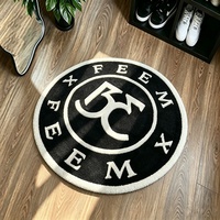 Tapis rond personnalisé avec logo, noir et blanc, tufté à la main, tapis circulaire personnalisé, tapis de sol moelleux pour entreprise