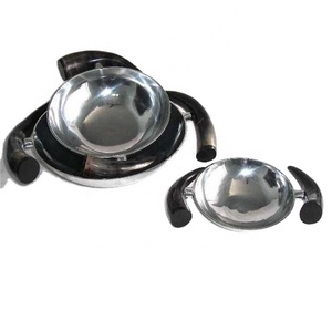 ชามสลัดอลูมิเนียมหล่อพร้อมด้ามจับฮอร์นชามอลูมิเนียมเคลือบเงาทรงกลมสไตล์ทันสมัยสำหรับตกแต่ง - Product Image 1