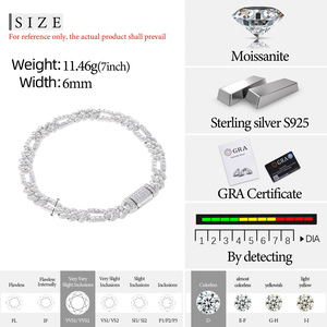 <span class=keywords><strong>Bracciale</strong></span> a catena Figaro Cuban Link da <span class=keywords><strong>uomo</strong></span> in argento sterling 925 placcato <span class=keywords><strong>oro</strong></span> con diamanti Moissanite VVS da 6 mm, stile Hip Hop, effetto ghiacciato - Product Image 6