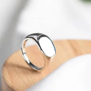 New jewelry 925 silver engraved blank stamp men's ring can be customized