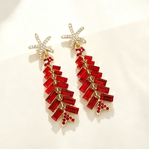 Boucles d'oreilles pendantes en forme d'arbre de Noël pour femmes, avec étoiles en cristal, longues, pour fêtes, mariages, bijoux fantaisie, cadeau - Product Image 1