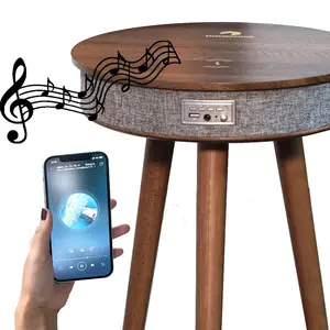 Accept drop shipping living room outdoor hotel multimedia wooden smart blue tooth speaker wireless wooden speaker coffee table
