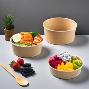 Fournisseur de bols en papier d'emballage de gobelets en papier à bas prix Grand bols à salade kraft Bol à soupe en papier kraft jetable avec couvercle - Product Image 3