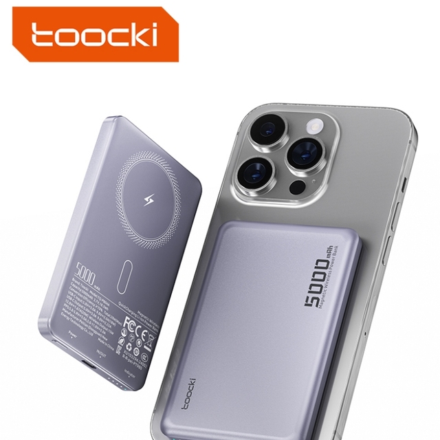 Toocki Multi-Protection 5000mAh Power Bank Magnetic Absorption Slim Wireless Power Bank for Daily Mobile Charging