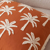 Housse de coussin brodée motif palmier et cocotier, pour décoration intérieure et extérieure