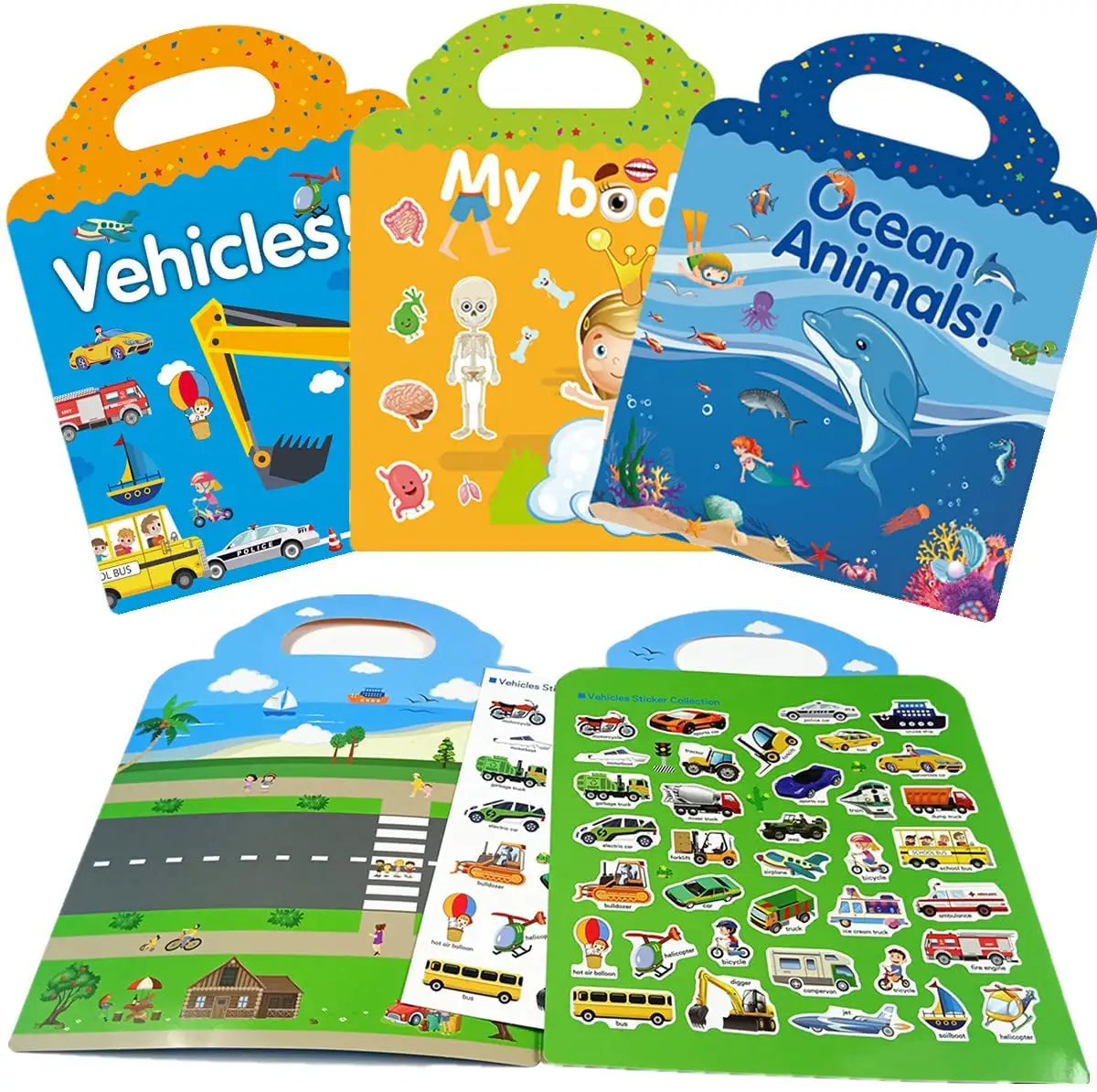 Toddler Sticker Activity Book with Different Scenes Ocean   Dinosaur and Animal Waterproof Reusable DIY Sticker Books
