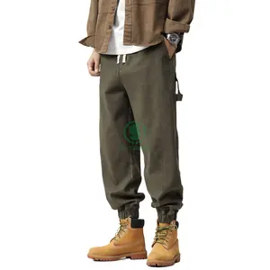 Erkek rahat tarzı kargo koşu pantolonları özelleştirilmiş Slim Fit düz renk hafif orta bel düz İpli şık cepler
