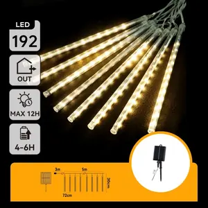 Guirnalda de luces solares de 30 cm, efecto lluvia de meteoritos, 5 m, luz blanca cálida, ideal para decorar exteriores y crear - Product Image 1