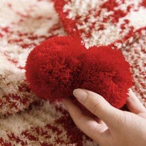Winter Soft Blanket Cute Pom Pom Good Quality <strong>Red</strong> Home Decor Christmas <strong>Throw</strong> Blankets Plaid Knitted Christmas Gift Blanket - Product Image 6