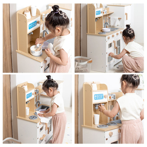 Juego de Cocina de Madera con Efectos de Luz y Sonido, Incluye Refrigerador y <span class=keywords><strong>Utensilios</strong></span>, Juguete Educativo de Simulación de Cocina - Product Image 4