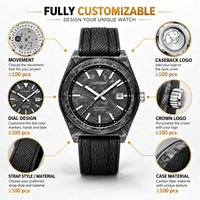 100 montres mécaniques en fibre de carbone forgée 10 ATM avec calendrier saphir, cadran lumineux personnalisé, automatiques, pour hommes
