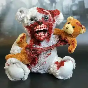 Halloween Bloody Teddy Bear Scary Animal Bear Resin Figurine For Indoor Decoration Horror Bloody Teddy Bear