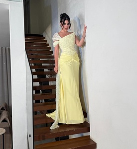 Ruolai wl028 hấp dẫn Chiều dài sàn dây kéo Một Vai Màu Vàng Đính cườm nhăn phụ nữ sequin dài bên váy - Product Image 4