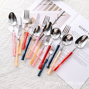 Ensemble de couverts en acier inoxydable 304 brillant avec manche en acrylique, design taille fine, couteau, fourchette et cuillère pour cuisine occidentale et hôtels - Product Image 1