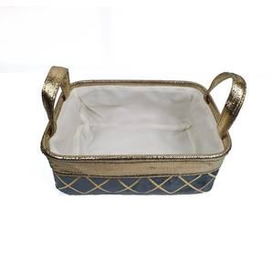 Panier de rangement <span class=keywords><strong>en</strong></span> <span class=keywords><strong>toile</strong></span> rectangulaire sur mesure - Panier à linge avec accents dorés, poignées et roulettes, style sac, pour usage domestique - Product Image 2