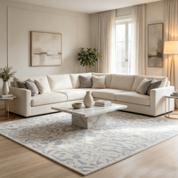 Tapis géométrique beige et gris, design jacquard, polypropylène antibactérien, hauteur de pile 9 mm, revêtement de sol pour salon et chambre à coucher