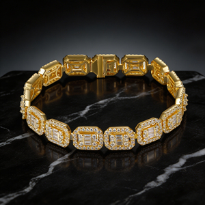 Luxury Yellow Gold Diamond Tennis <b>Bracelet</b> Baguette Cut Geometric Chain Link Unisex Jewelry - Product Image 4