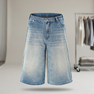 Shorts en jean vintage pour hommes, coupe droite, respirants, écologiques, séchage rapide, 100 % coton, délavage clair, style streetwear, taille mi-haute - Product Image 3