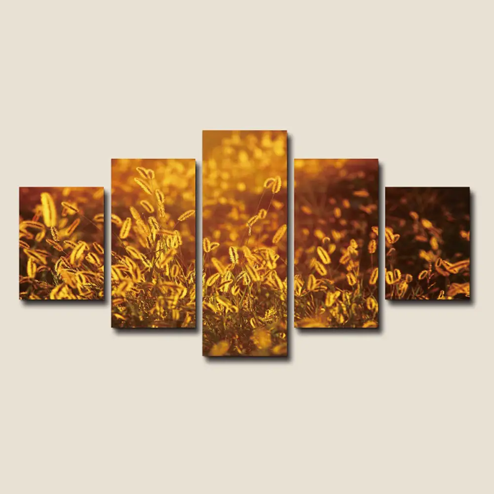 5 Panel Sunset Landscape Grass Canvas Art Paintings