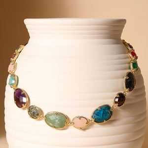 Mewah campuran batu permata warna Strawberry Quartz/ Amethyst /Rose Quartz/Amazonite/biru Apatite tembaga Inlay kalung Fashion rantai - Product Image 4