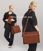 LOVEVOOK 2pcs Tas Kulit Vintage 15.6in, Tas Kerja Bisnis, Tas Kantor, Dengan Dompet Clutch, Tas Tangan, Tas Laptop untuk Wanita