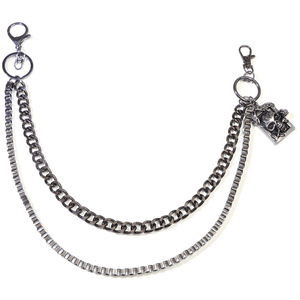 yueli Double Layer Gunmetal Denim Chain <b>Skull</b> Rose Design Waist Chain Punk Hip Hop Fashion Accessory - Product Image 5