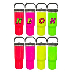Custom Logo Colors <b>Pink</b> Neon Orange Green Yellow Blank Sublimation 30Oz Tumbler Water <b>Bottle</b> With Handle Electric - Product Image 1